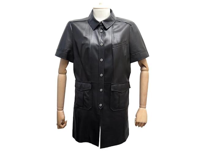 CHANEL P JACKET28732  SHORT SLEEVED CAPSULE M BUTTONS 40 black lamb leather  ref.328795