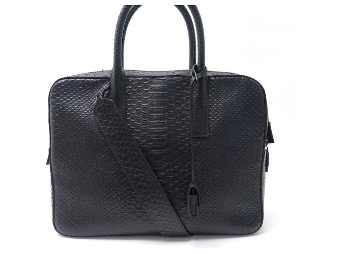 NEW YVES SAINT LAURENT BAG FOR DOCUMENTS LEATHER PYTHON BUSINESS BAG Black Exotic leather  ref.328831