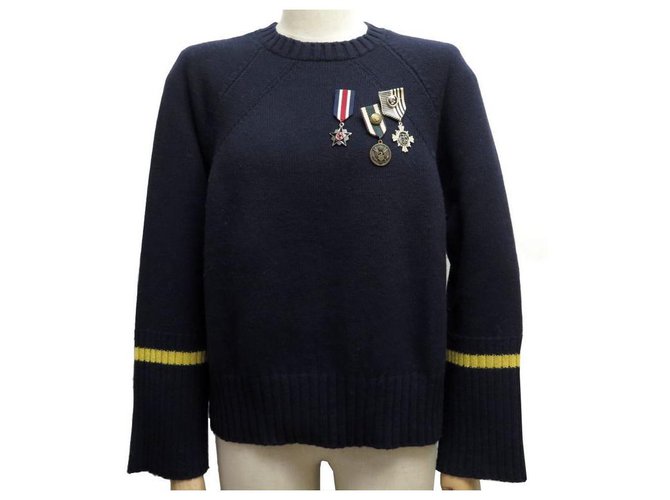NEW ERMANNO SCERVINO MEDALS SWEATER 42 It 38 FR WOOL SILK CASHMERE MEDAL Navy blue  ref.328835