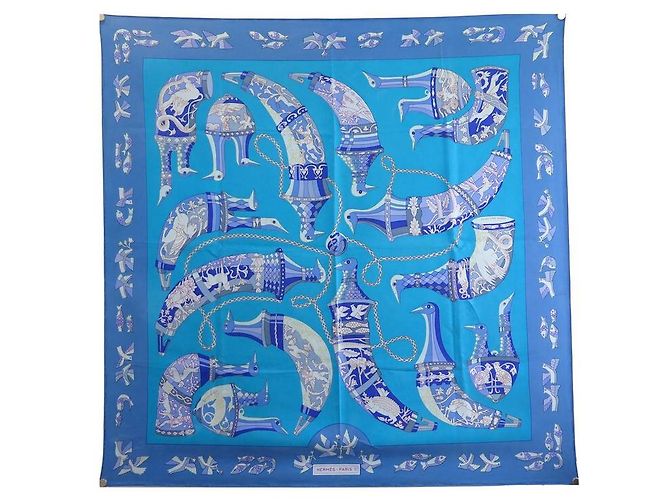 Hermès SCIARPA PIAZZA HERMES RHYTONS SWILDENS VINTAGE RARA 90 Sciarpa seta Blu