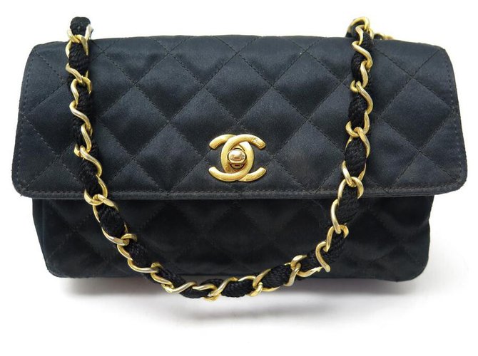 VINTAGE CHANEL MINI TIMELESS HANDBAG IN SATIN QUILTED BANDOULIERE