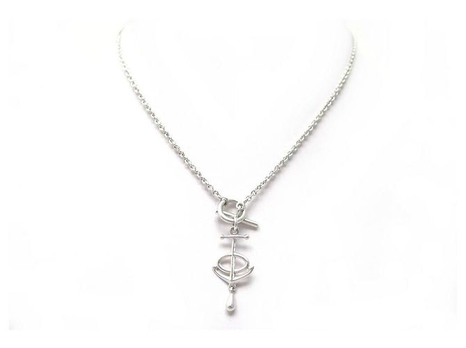 Hermès ANCHOR AMULET HERMES NECKLACE 41CM SOLID SILVER 8.5GR ANCHOR SILVER NECKLACE Silvery