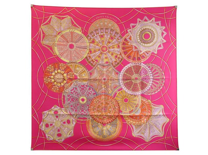 Hermès NEUF RARE FOULARD HERMES LES DOMES CELESTES FAIVRE CARRE 90 EN SOIE SILK SCARF Fuschia  ref.328999