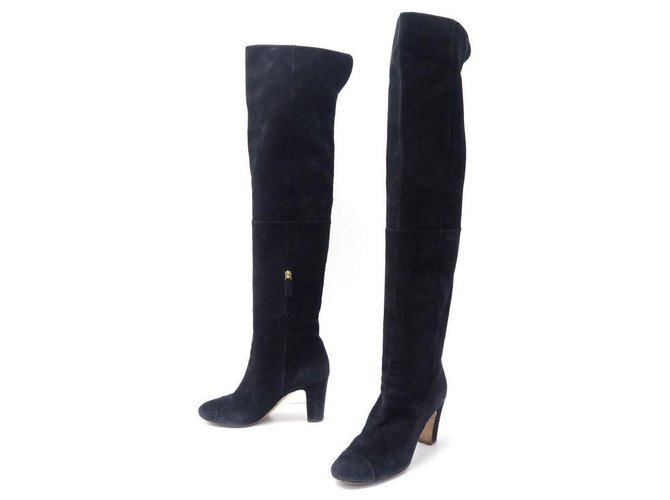 CHANEL BOOTS SHOES 39.5 BLACK SUEDE BOOTS SHOES  ref.329067