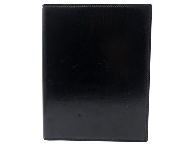 Hermès VINTAGE AGENDA HOLDER NOTEBOOK HERMES LEATHER BOX BLACK DUPRE LAFON LEATHER DIARY COVER  ref.329099