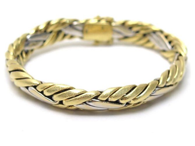 CHAUMET BRAID T BRACELET18 TWO YELLOW WHITE GOLD 18K 47 5 GR   