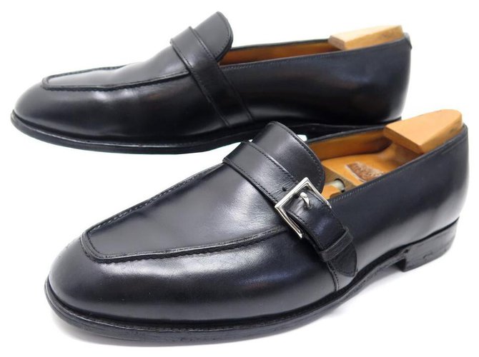 JOHN LOBB SHAW SHOES 8E 42 BLACK LEATHER BUCKLE LOAFERS + STRAPS  ref.329186