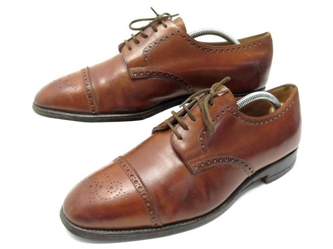 JOHN LOBB NADER SHOES 8E 42 BROWN LEATHER FLORAL TOE DERBY + EMBOSSING  ref.329197