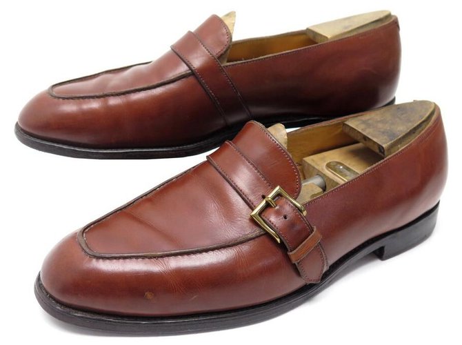 JOHN LOBB SHAW SHOES 8E 42 LEATHER BUCKLE LOAFERS + STRAPS Brown  ref.329214
