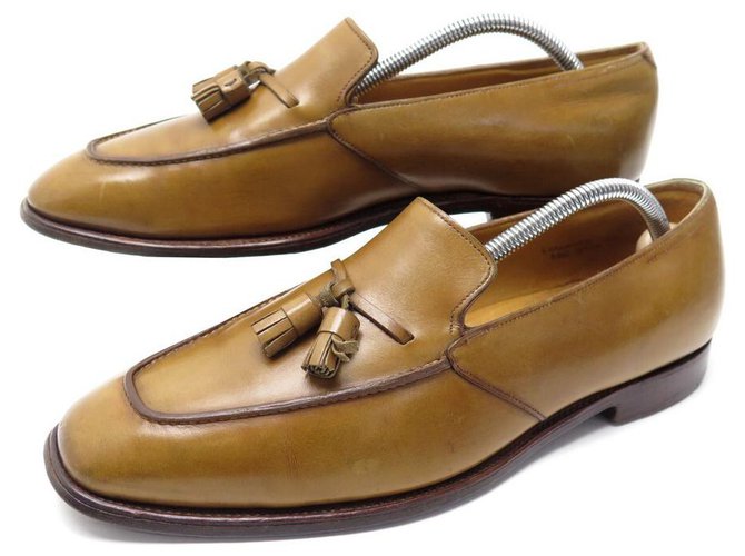 JOHN LOBB COLOMBO SHOES 8E 42 LEATHER Tassel MOCCASINS + TAPPING Brown  ref.329219