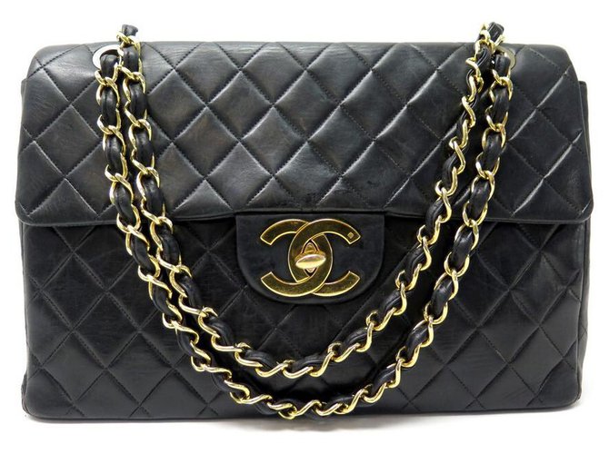 VINTAGE CHANEL TIMELESS MAXI JUMBO HANDBAG IN QUILTED LEATHER HAND BAG Black  ref.329230