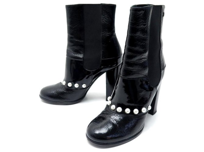 CHANEL G SHOES30160 37C IT 36 FR BLACK PATENT LEATHER ANKLE BOOTS  ref.329249