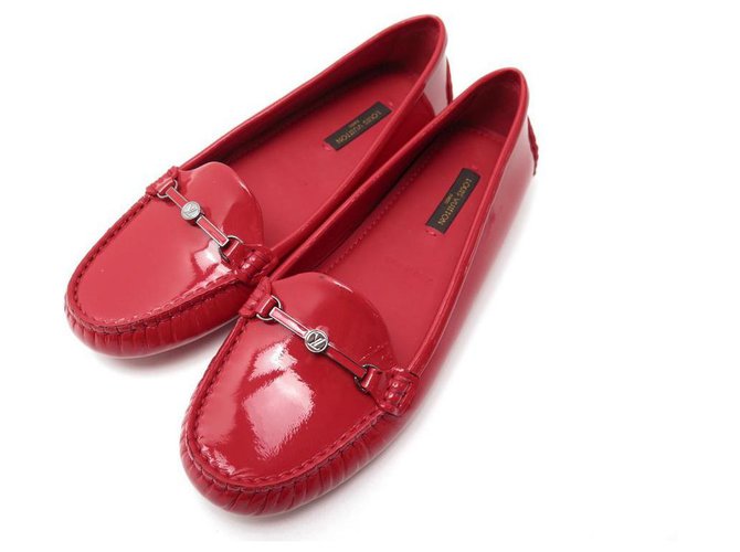 NEW LOUIS VUITTON SHOES 34.5 35 RED PATENT LEATHER LOAFERS RED SHOES  ref.329276