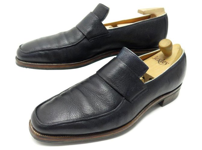 BEL AIR CORTHAY SHOES 10 44 BLACK SEED LEATHER LOAFERS + STRAPS  ref.329377