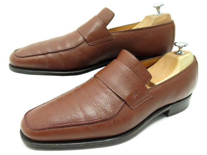 BEL AIR CORTHAY SHOES 10 44 LOAFERS BROWN GRAIN LEATHER LOAFERS  ref.329379