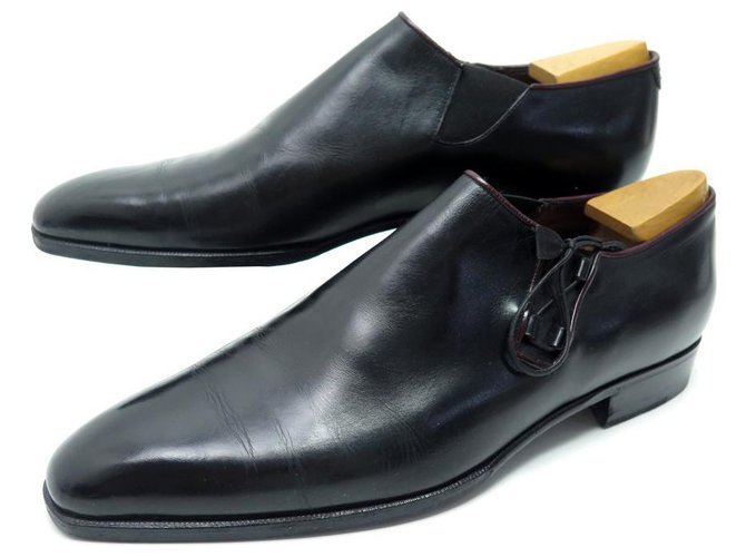 AUBERCY ONE CUT COMM SPECIALE SHOES 43.5 LEATHER LOAFERS Black  ref.329387