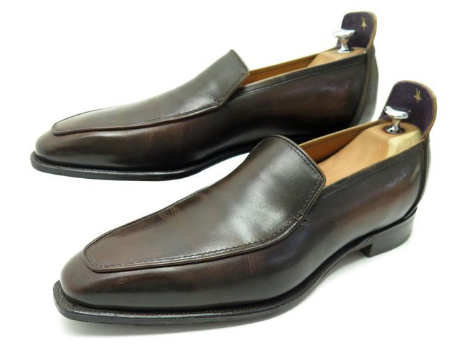 CHAUSSURES CORTHAY BRIGHTON 10 44 MOCASSINS EN CUIR MARRON LOAFERS SHOES  ref.329402
