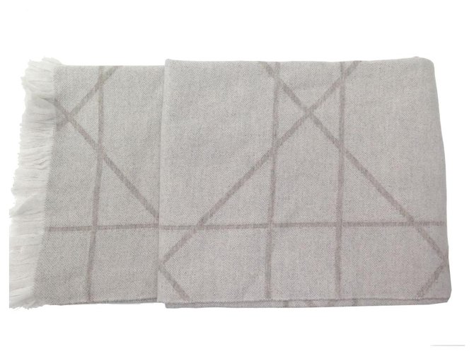 NEUF PLAID DIOR COUVERTURE A FRANGES CANNAGE CACHEMIRE TAUPE + BOITE COVER  ref.329483