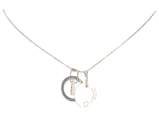 Collana con ciondolo rotondo con logo in argento Dior Metallo  ref.329498