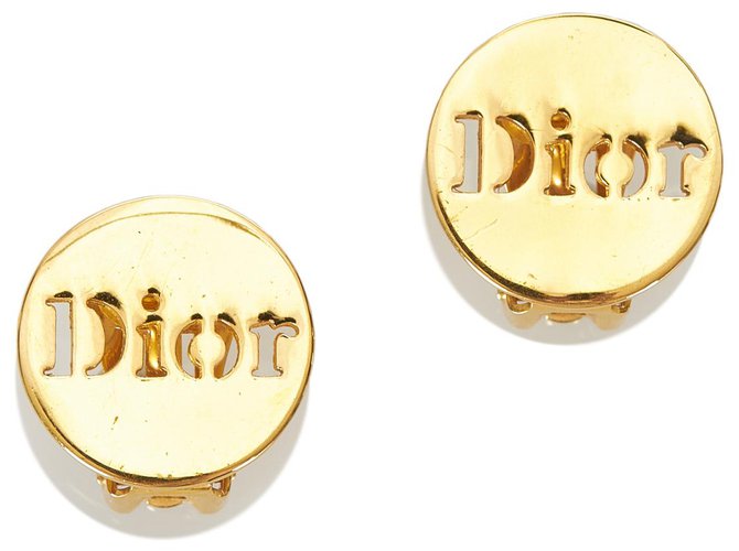 Brincos de clipe com logotipo de ouro Dior Dourado Metal  ref.329516