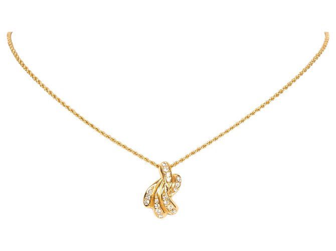 Dior Gold Rhinestone Pendant Necklace Golden Metal  ref.329525