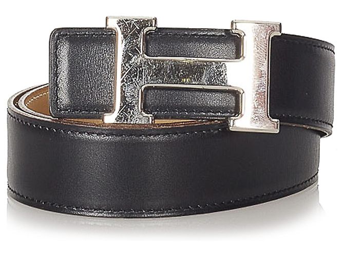 Hermès Cinturón de cuero Hermes Constance negro Plata