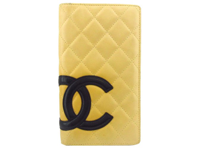 Chanel Brown Cambon Ligne Lambskin Leather Wallet Black Beige  ref.329574