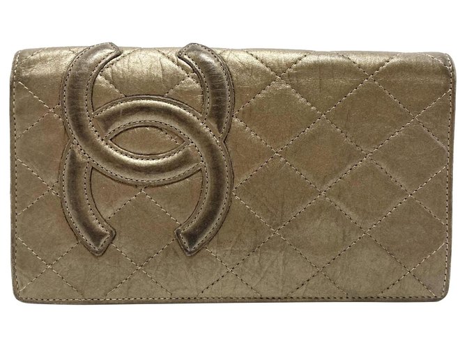 Chanel Brown Cambon Ligne Leather Long Wallet Bronze  ref.329576