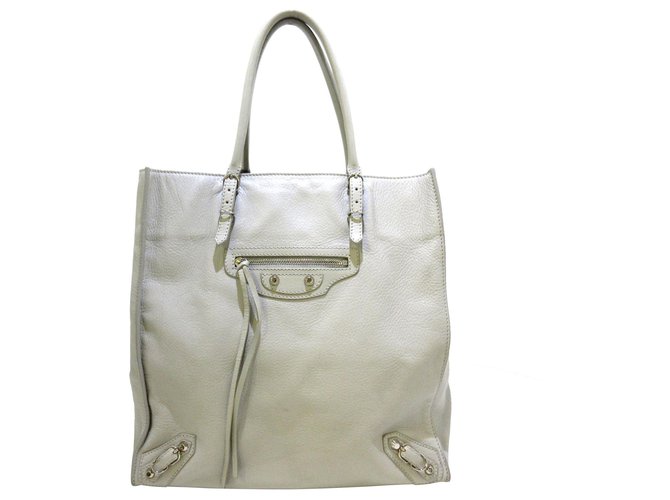 Balenciaga White Papier Leather Tote Bag Pony-style ref.329595 Joli Closet