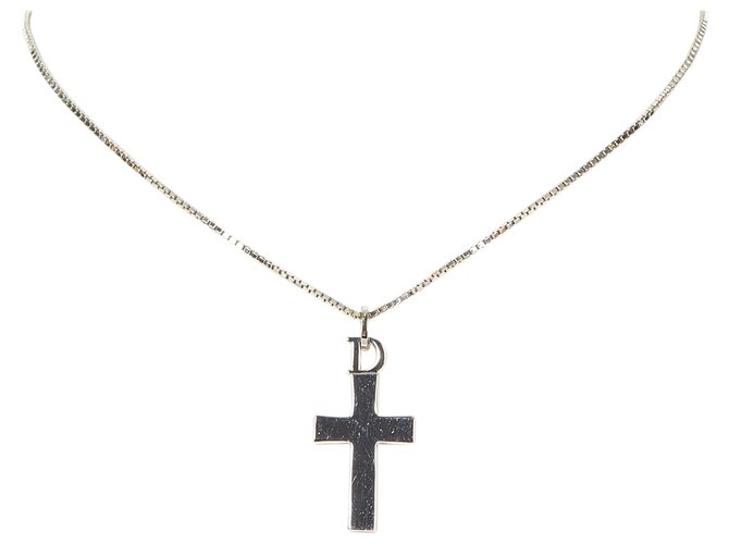 Dior Silver Cross Pendant Necklace Silvery Metal  ref.329600