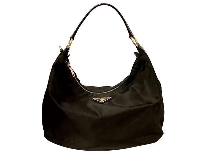 Prada Re-Nylon Shoulder Bag Black in Nylon/Calfskin Leather with
