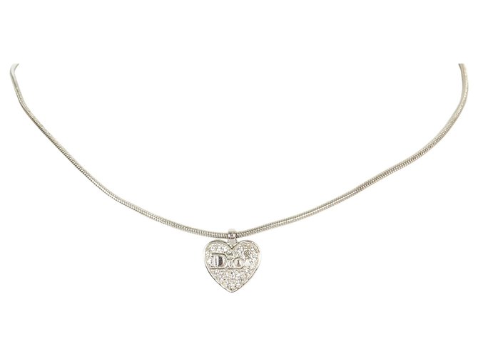 Dior Silver Heart Logo Anhänger Halskette Silber Metall  ref.329634