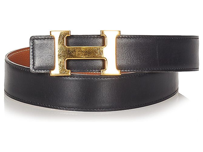 Hermès Cinturón de cuero Hermes Constance negro Dorado