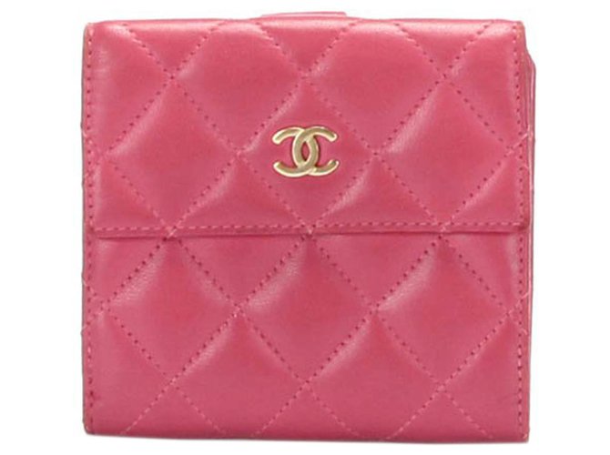 Petit portefeuille Chanel en cuir d'agneau rose CC Matelasse  ref.329671