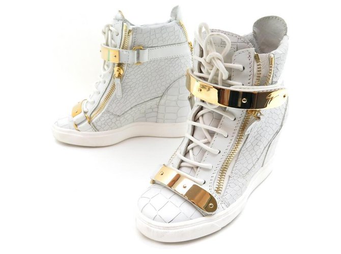 CHAUSSURES GIUSEPPE ZANOTTI BASKET COBY WEDGE 37.5 IT 38.5 FR CUIR SNEAKERS Blanc  ref.329742