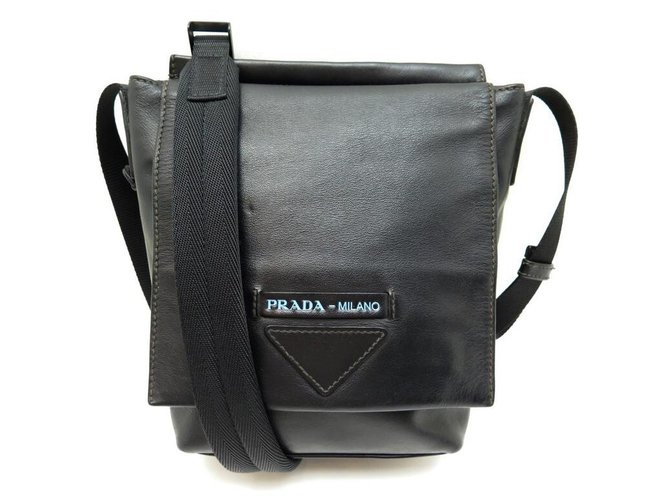 Prada Leather Bag With Shoulder Strap in Gray for Men