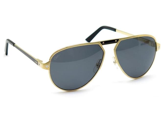 NUOVI OCCHIALI DA SOLE CARTIER SANTOS CT0101S METALLO DORATO + BOX OCCHIALI  DA SOLE D'oro ref.329784 - Joli Closet