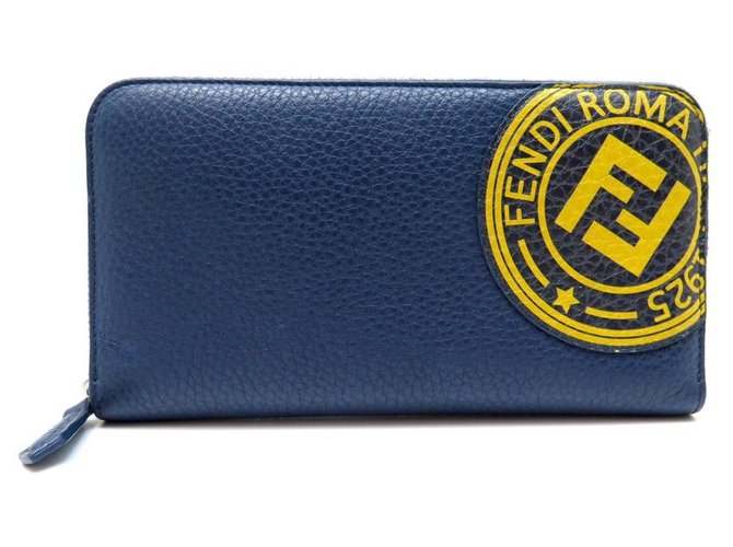 NEUE FENDI SIGNATURE CONTINENTAL ZIP-WALLET 7M0210 BLAUES SAMENLEDER  ref.329826