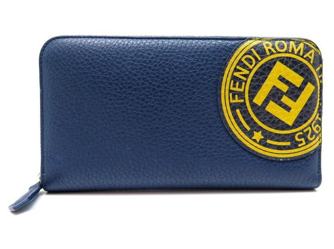 NEW FENDI SIGNATURE CONTINENTAL ZIPPED WALLET 7M0210 BLUE SEED LEATHER  ref.329826