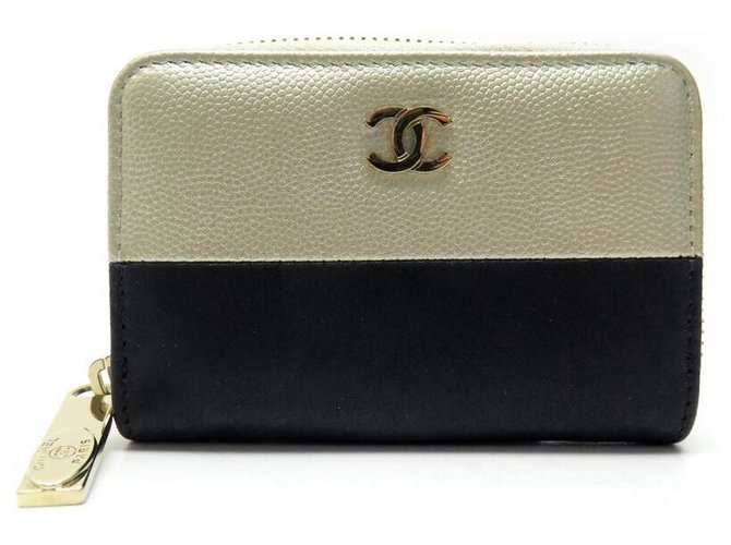 NEW CHANEL WALLET ZIPPED COIN WALLET CC LOGO LEATHER CAVIAR GOLD CANVAS Golden  ref.329845