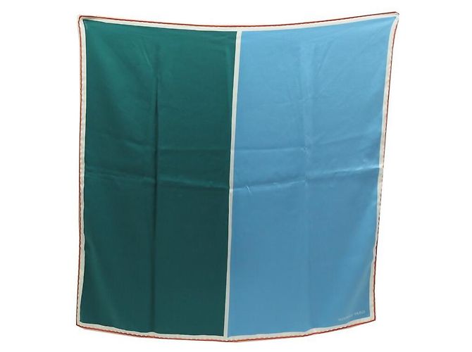 Hermès SCIARPA QUADRATA BICOLORE HERMES 70 SCIARPA IN SETA SETA BLU E VERDE CM