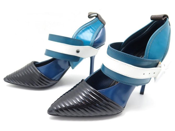 NEW LOUIS VUITTON SHOES 36.5 WITH BLUE LEATHER BUCKLE PUMP SHOES  ref.329908