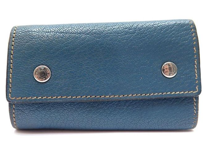 Hermès HERMES MULTICLES KEY RING IN BLUE GOAT LEATHER BLUE LEATHER KEY RING