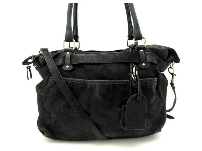 VANESSA BRUNO LUNE AIME SHOULDER BAG IN BLACK SUEDE LEATHER HAND