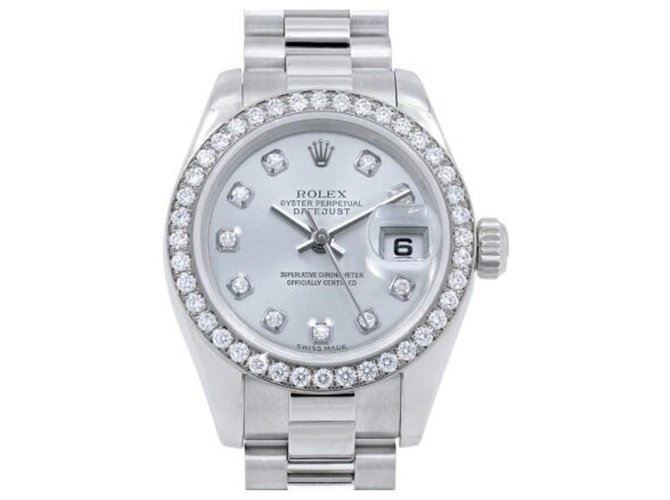 Reloj Rolex Diamond Bezel Datejust para mujer Plata Pantalones