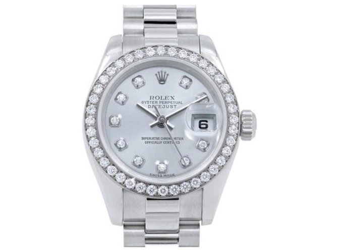 Reloj Rolex Diamond Bezel Datejust para mujer Plata Pantalones vaqueros Diamante  ref.330098