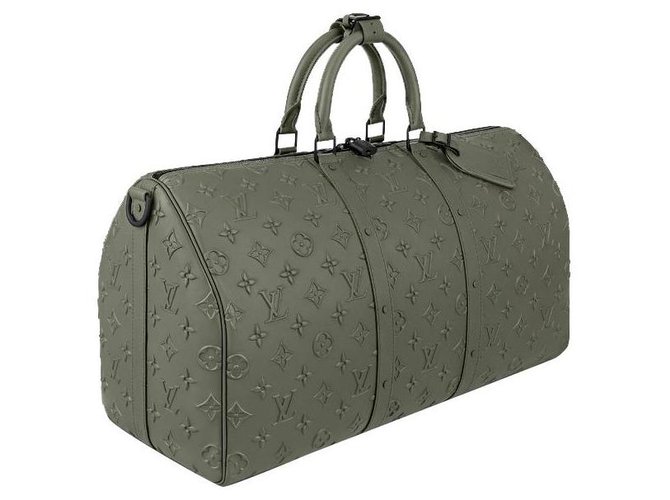 Louis Vuitton LV Keepall Monogram Seal Khaki Leather ref.330181