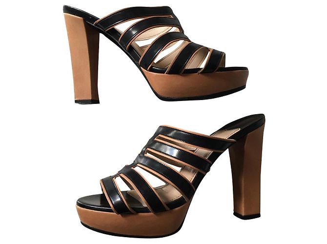 Mule con zeppa Sonia Rykiel in pelle nera e beige Nero