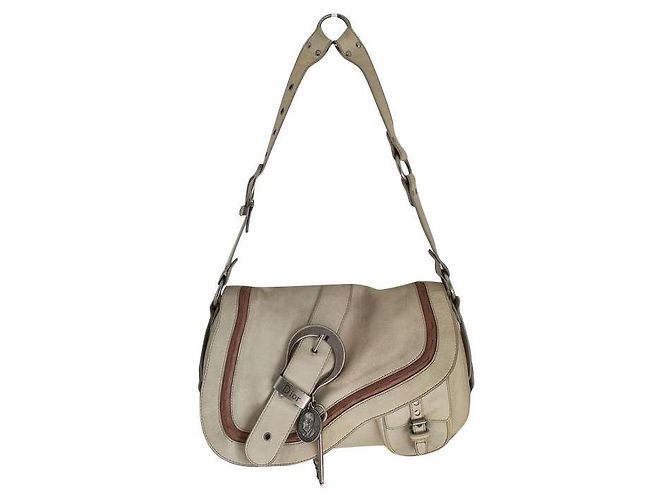 Bolso de mano Christian Dior Gaucho en cuero blanco roto