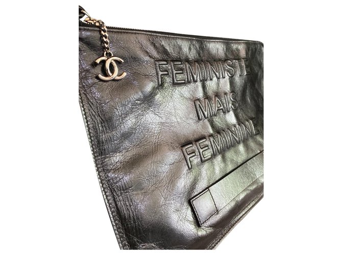 Cambon Chanel Clutch-Taschen Schwarz Leder  ref.330257